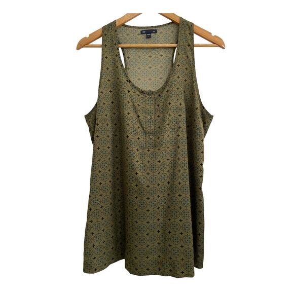 Gap Women's Sleeveless Olive Green Blue Floral Racerback Tank Large - Picture 1 of 10